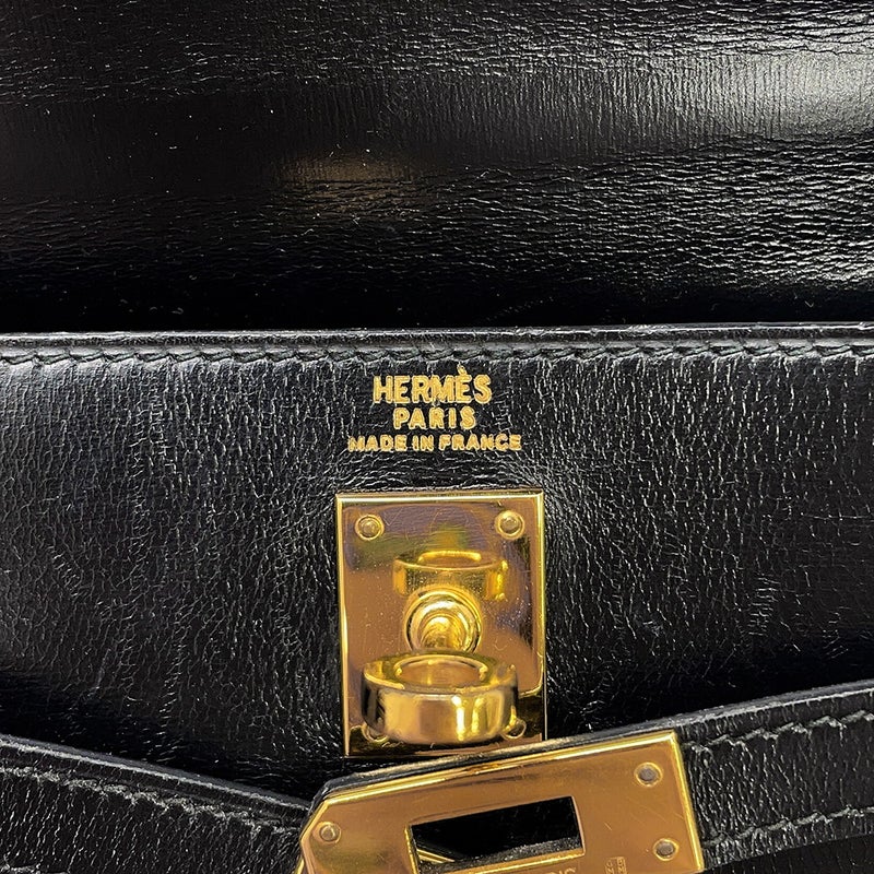 エルメス ハンドバッグ ミニケリー 外縫い ブラック/ゴールド金具 ボックスカーフ 〇S刻印 HERMES Kelly 2wayバッグ 黒