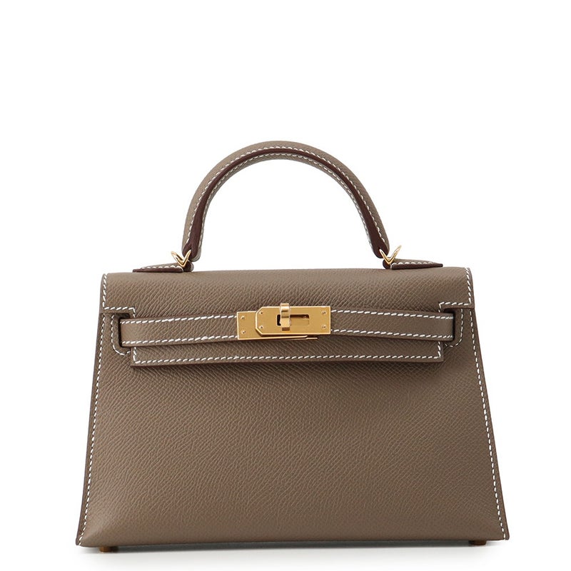 エルメス ハンドバッグ ミニケリー 外縫い エトゥープ/ゴールド金具 エプソン G刻印 HERMES Kelly 2wayバッグ