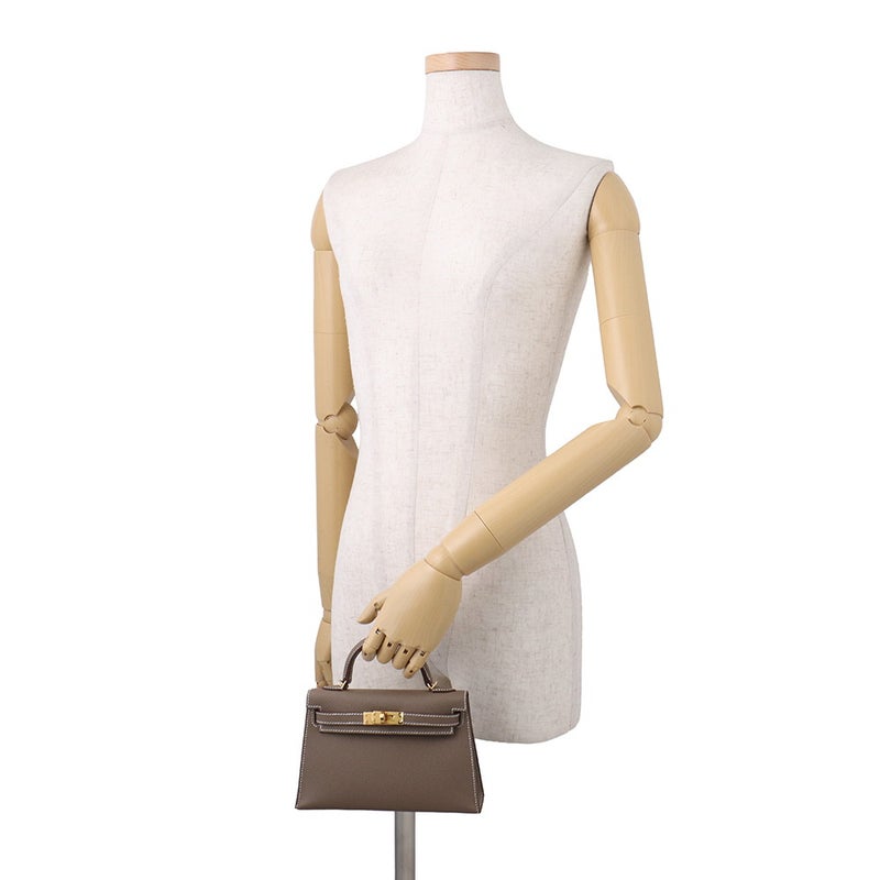 エルメス ハンドバッグ ミニケリー 外縫い エトゥープ/ゴールド金具 エプソン G刻印 HERMES Kelly 2wayバッグ