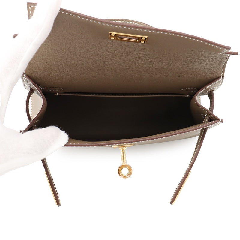 エルメス ハンドバッグ ミニケリー 外縫い エトゥープ/ゴールド金具 エプソン G刻印 HERMES Kelly 2wayバッグ