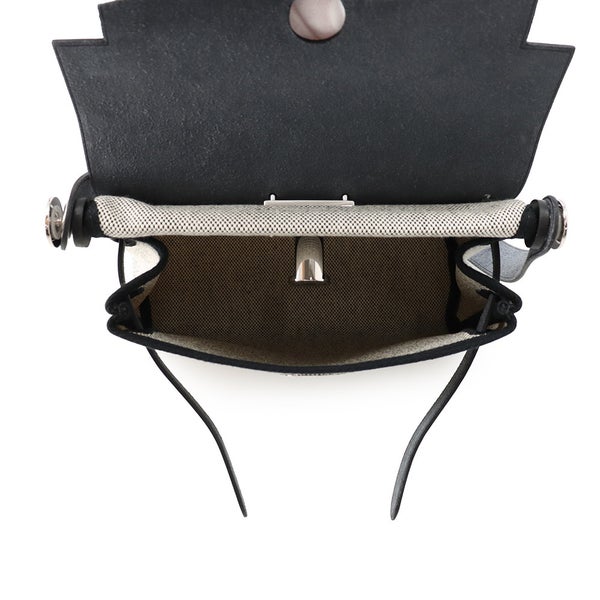 エルメス ショルダーバッグ エールバッグジップ ミニ ブラック/エクリュ/シルバー金具 トワルアッシュ/ヴァッシュハンター G刻印 黒