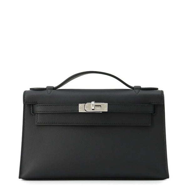 エルメス ハンドバッグ ポシェットケリー ブラック/シルバー金具 スイフト K刻印 HERMES バッグ 黒