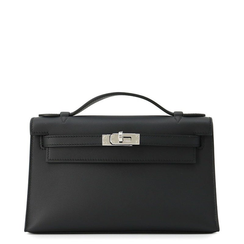 エルメス ハンドバッグ ポシェットケリー ブラック/シルバー金具 スイフト K刻印 HERMES バッグ 黒