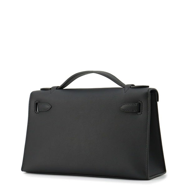 エルメス ハンドバッグ ポシェットケリー ブラック/シルバー金具 スイフト K刻印 HERMES バッグ 黒