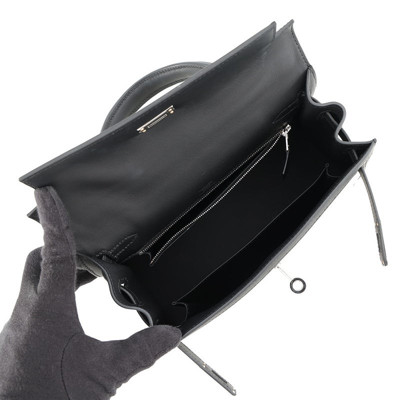 エルメス ハンドバッグ ケリー25 外縫い ブラック/エクリュ/シルバー金具 スイフト/トワルアッシュ K刻印 2way 黒