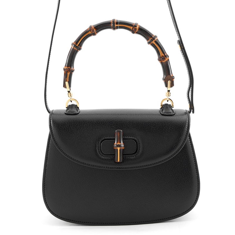 グッチ ハンドバッグ バンブー 1947 スモール レザー 863165 GUCCI 2wayショルダー 黒