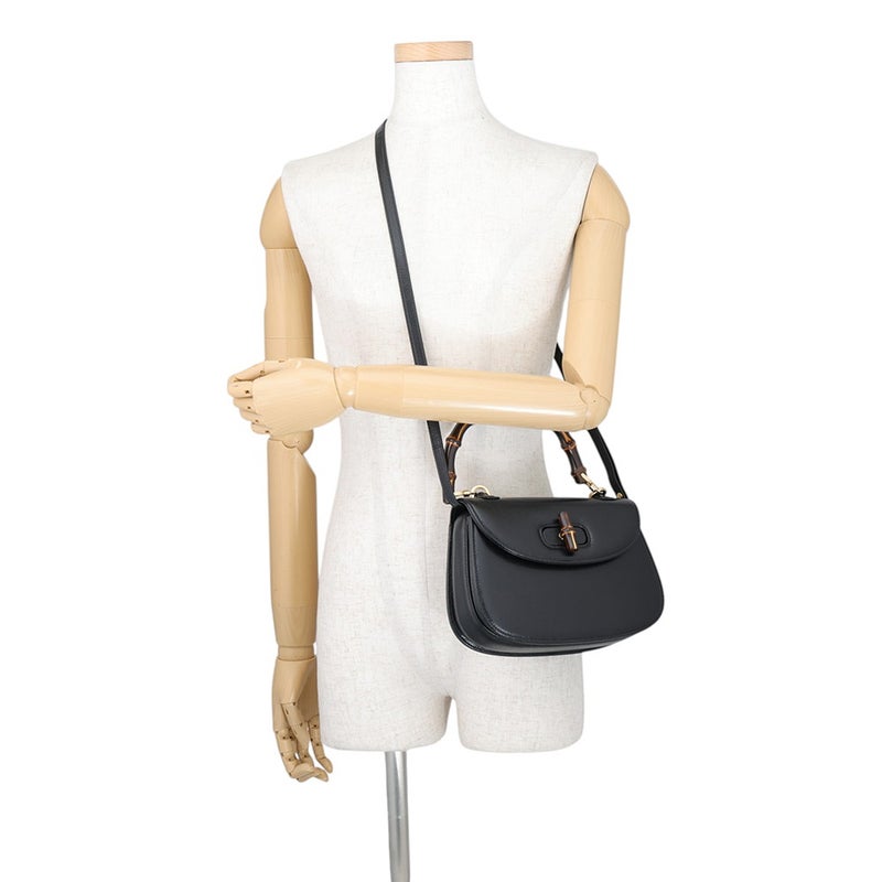 グッチ ハンドバッグ バンブー 1947 スモール レザー 863165 GUCCI 2wayショルダー 黒