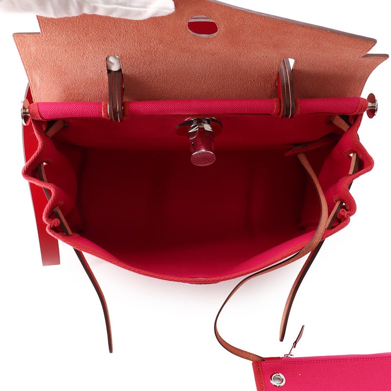 エルメス エールバッグジップPM ローズメキシコ/ルージュピマン/シルバー金具 トワルアッシュ/ヴァッシュハンター B刻印 HERMES