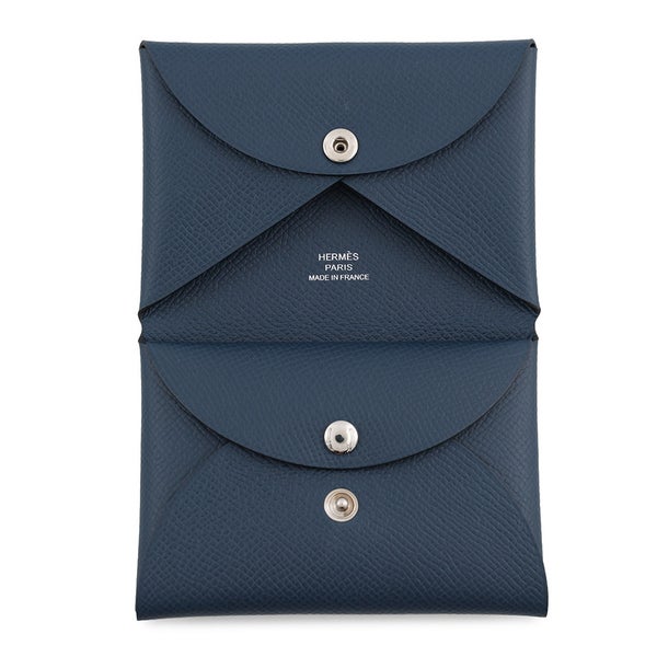 エルメス コインケース カルヴィ デュオ ブルードプリュス/シルバー金具 エプソン G刻印 財布