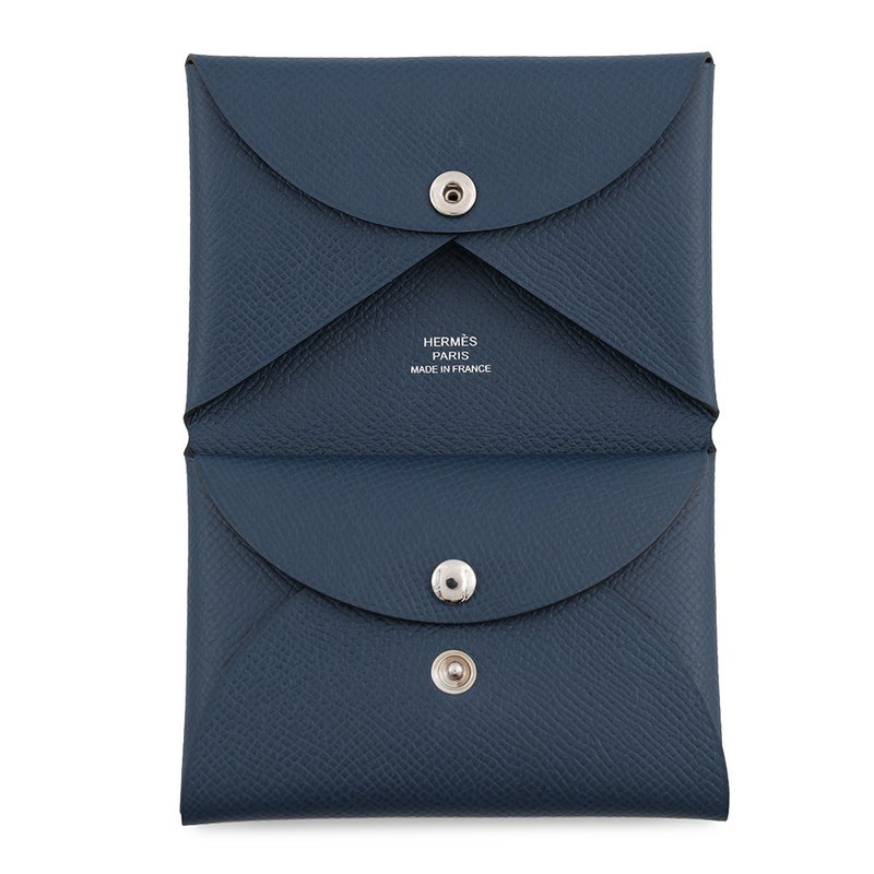 エルメス コインケース カルヴィ デュオ ブルードプリュス/シルバー金具 エプソン G刻印 財布