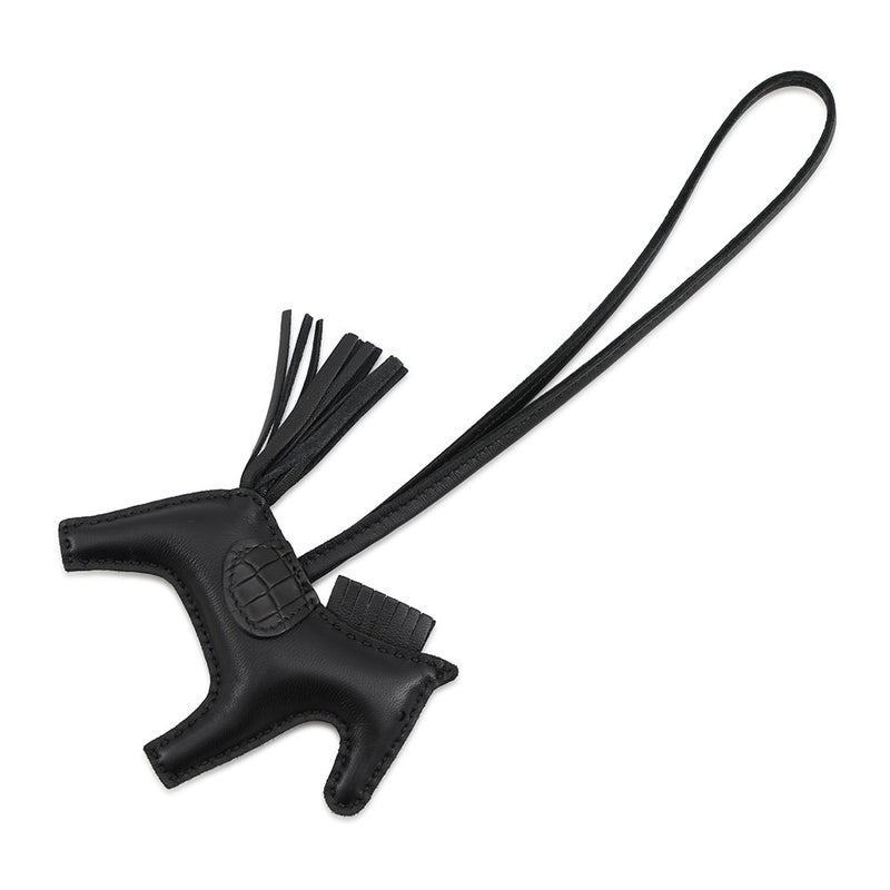 エルメス バッグチャーム ロデオPM タッチ ブラック ラムスキン/アリゲータマット Z刻印 HERMES 黒