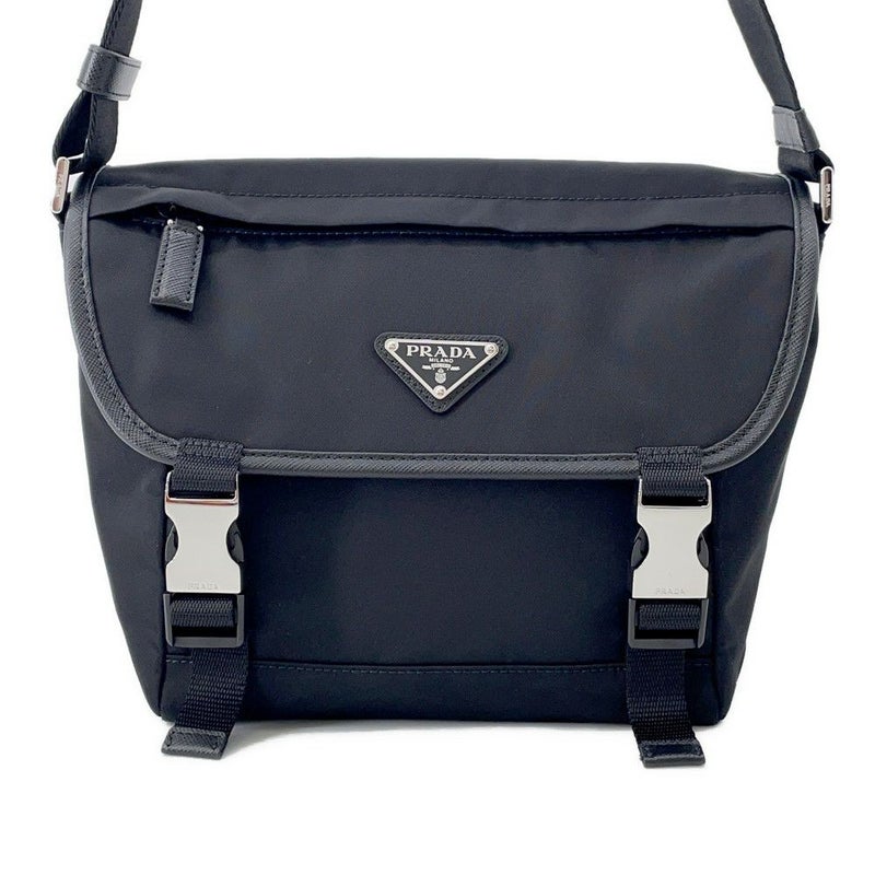 プラダ ショルダーバッグ Re-Nylon xサフィアーノ ナイロン レザー 2VD066 PRADA 斜め掛け 黒