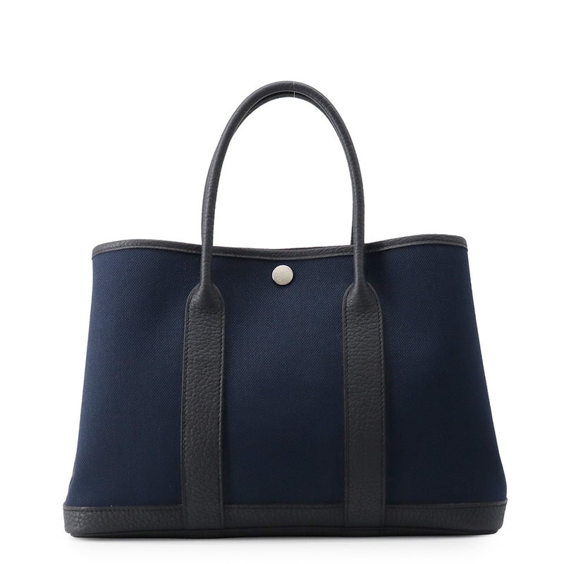 エルメス トートバッグ ガーデンパーティTPM ブルーマリン/ブラック/シルバー金具 トワルアッシュ/ネゴンダ B刻印 黒