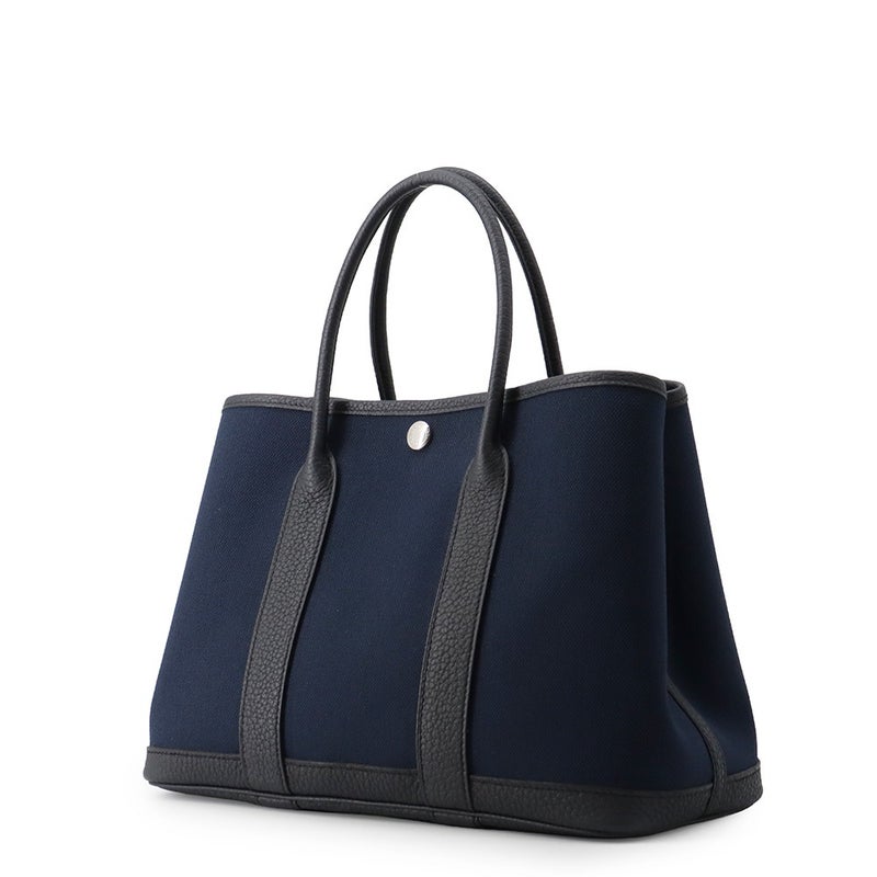 エルメス トートバッグ ガーデンパーティTPM ブルーマリン/ブラック/シルバー金具 トワルアッシュ/ネゴンダ B刻印 黒
