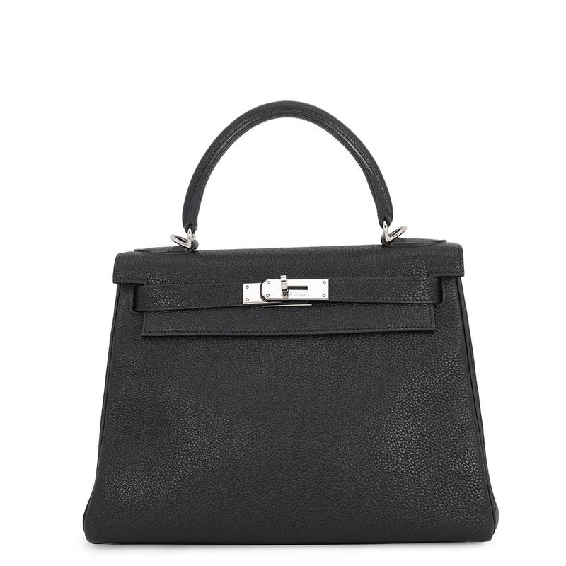 エルメス ハンドバッグ ケリー28 内縫い ブラック/シルバー金具 トゴ □F刻印 HERMES Kelly 2wayバッグ 黒