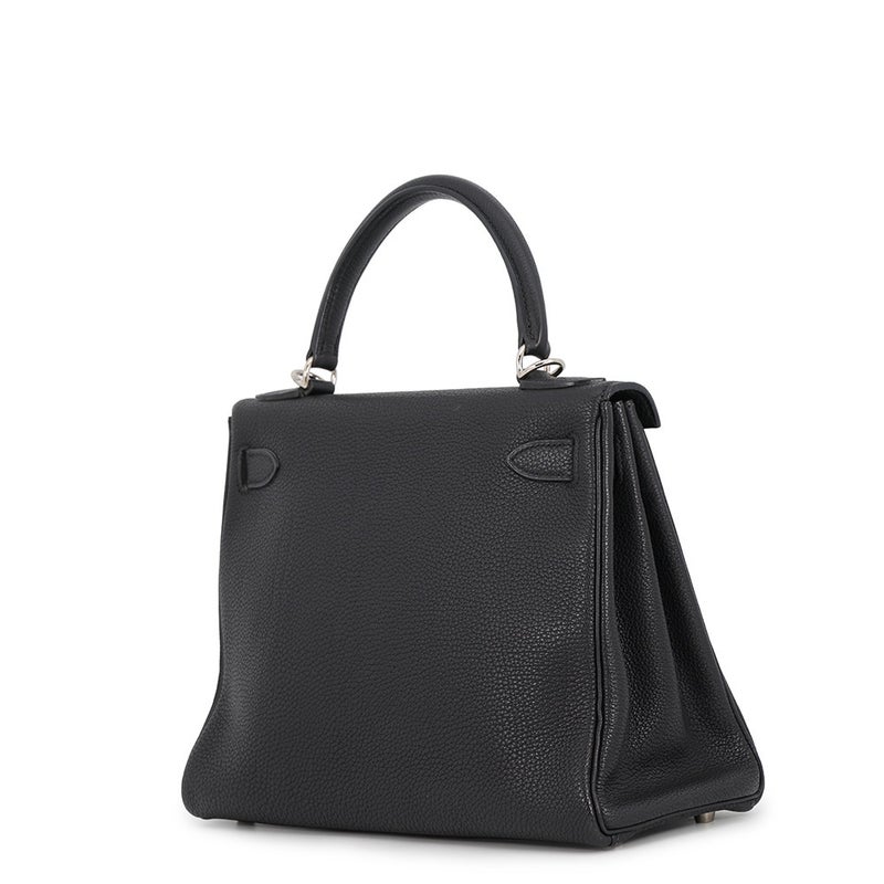 エルメス ハンドバッグ ケリー28 内縫い ブラック/シルバー金具 トゴ □F刻印 HERMES Kelly 2wayバッグ 黒