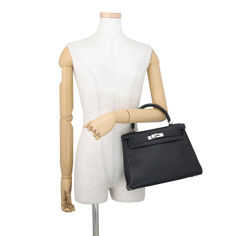 エルメス ハンドバッグ ケリー28 内縫い ブラック/シルバー金具 トゴ □F刻印 HERMES Kelly 2wayバッグ 黒