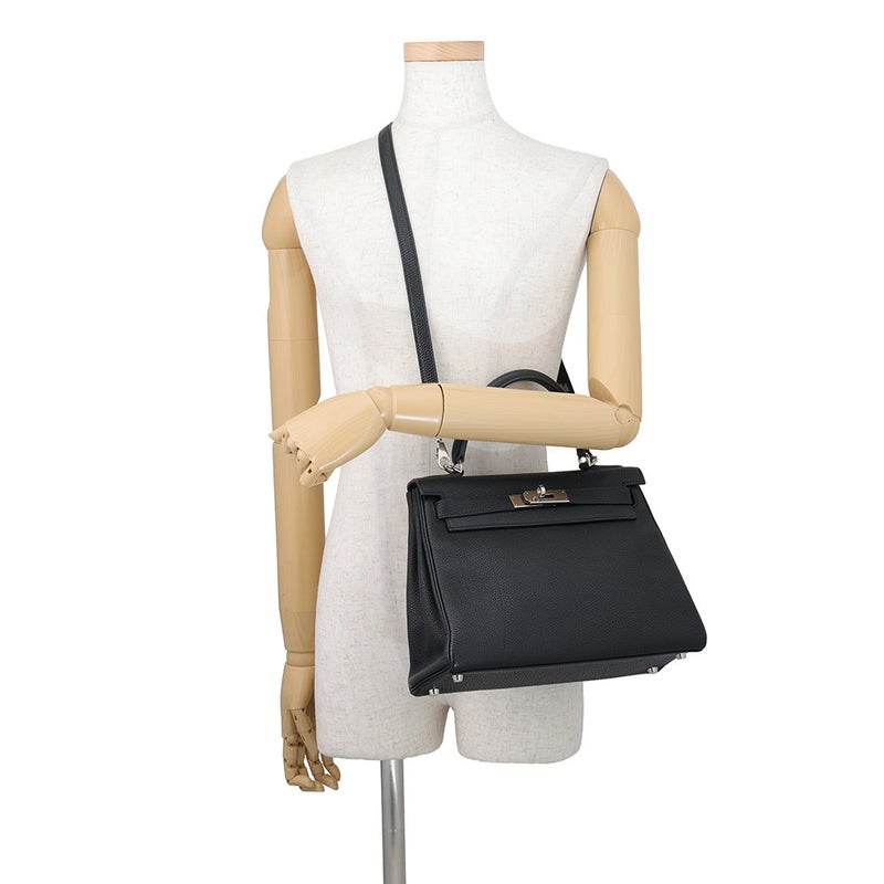 エルメス ハンドバッグ ケリー28 内縫い ブラック/シルバー金具 トゴ □F刻印 HERMES Kelly 2wayバッグ 黒