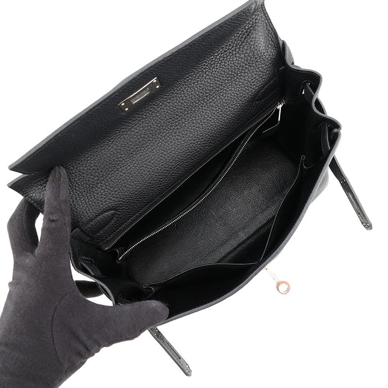 エルメス ハンドバッグ ケリー28 内縫い ブラック/シルバー金具 トゴ □F刻印 HERMES Kelly 2wayバッグ 黒