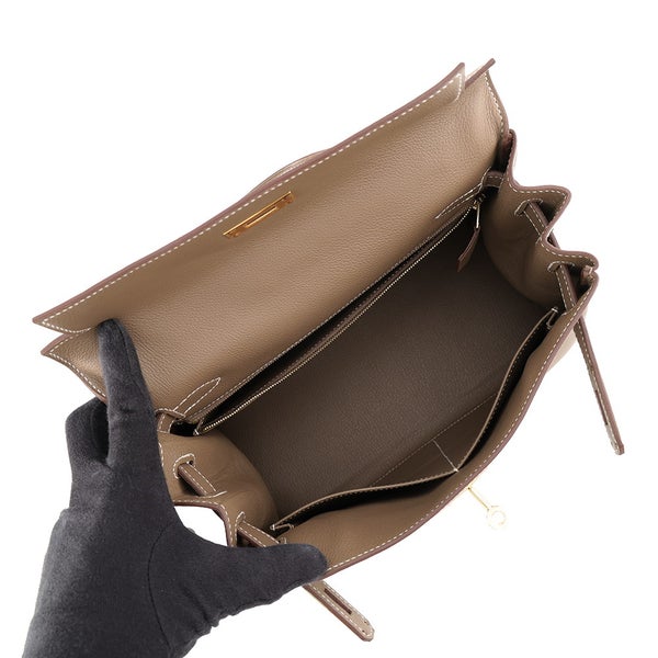 エルメス ハンドバッグ ケリー28 内縫い エトゥープ/ゴールド金具 エバーカラー G刻印 HERMES Kelly 2wayバッグ