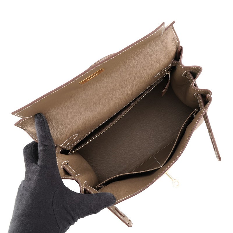 エルメス ハンドバッグ ケリー28 内縫い エトゥープ/ゴールド金具 エバーカラー G刻印 HERMES Kelly 2wayバッグ