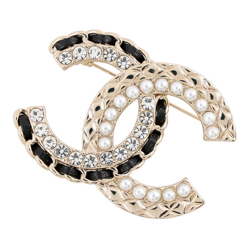 シャネル ブローチ ココマーク ラインストーン フェイクパール ラムスキン B24C AB8609 CHANEL アクセサリー