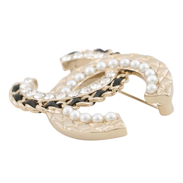 シャネル ブローチ ココマーク ラインストーン フェイクパール ラムスキン B24C AB8609 CHANEL アクセサリー