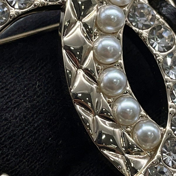 シャネル ブローチ ココマーク ラインストーン フェイクパール ラムスキン B24C AB8609 CHANEL アクセサリー
