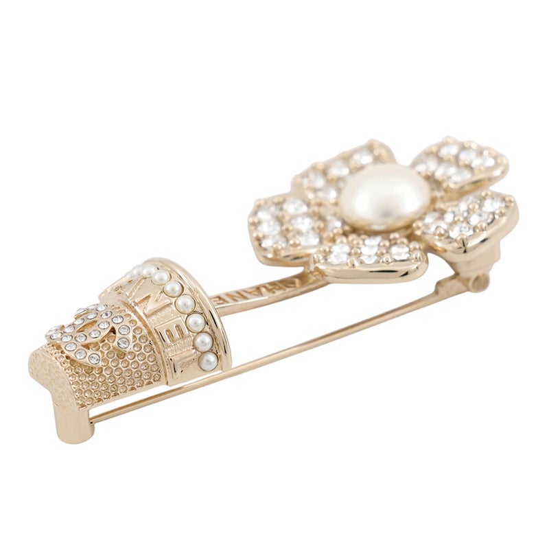シャネル ブローチ フラワー ココマーク ラインストーン フェイクパール B23S CHANEL アクセサリー