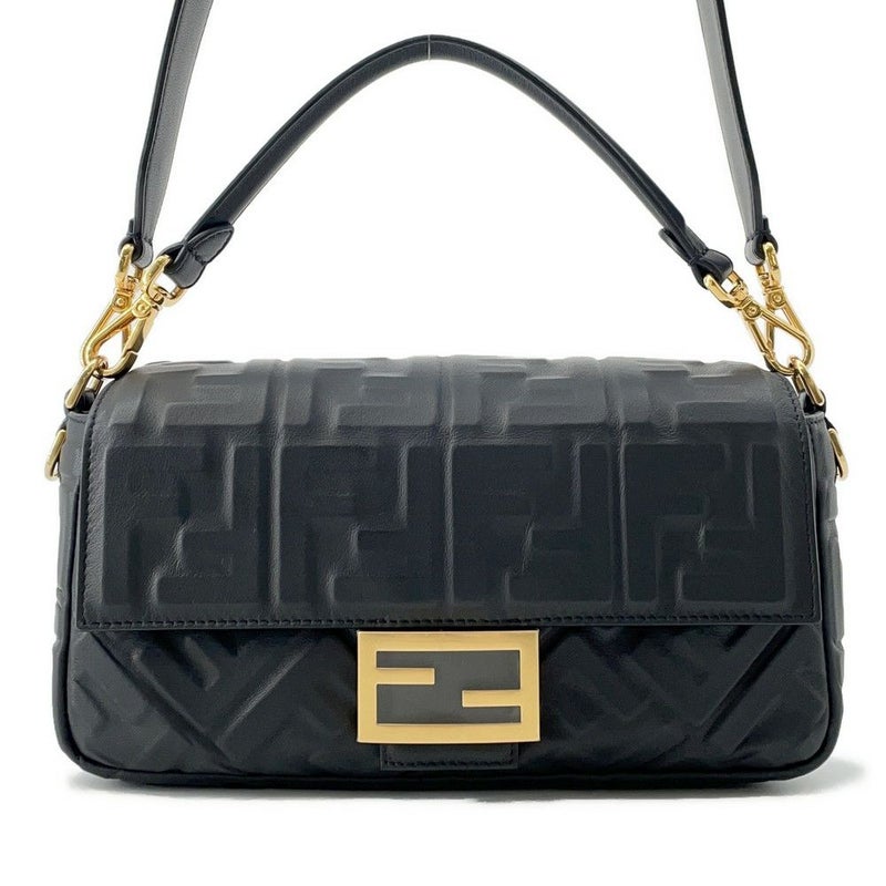 フェンディ ショルダーバッグ FFモチーフ バゲット ラムスキン 8BR600 FENDI 2way ブラック