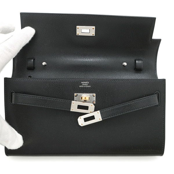 エルメス ケリーウォレット ロング トゥーゴー ブラック/エレクトラム金具 シェブルシャムキラ W刻印 財布 黒