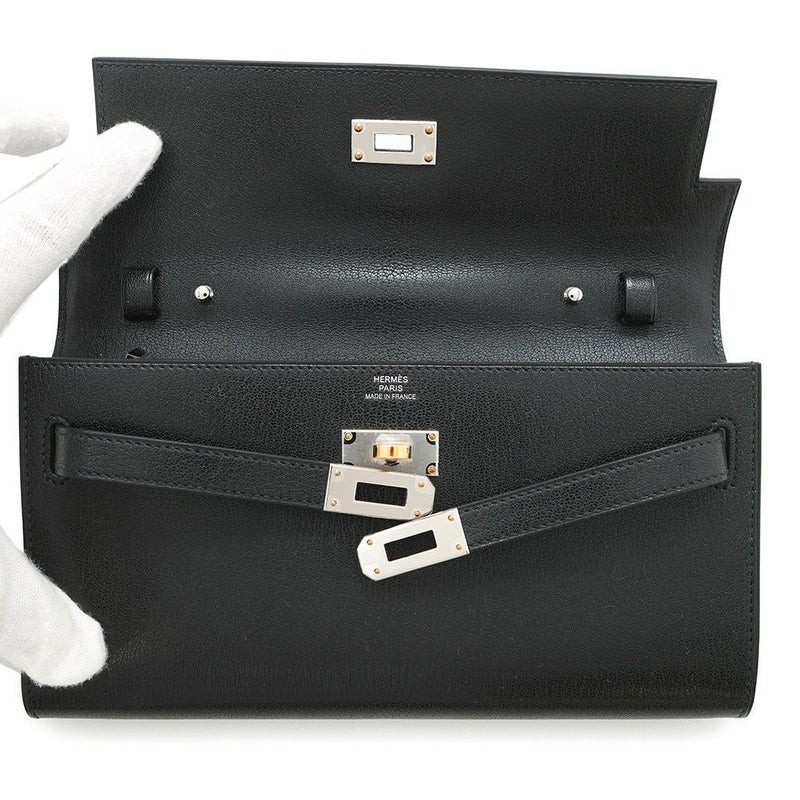 エルメス ケリーウォレット ロング トゥーゴー ブラック/エレクトラム金具 シェブルシャムキラ W刻印 財布 黒