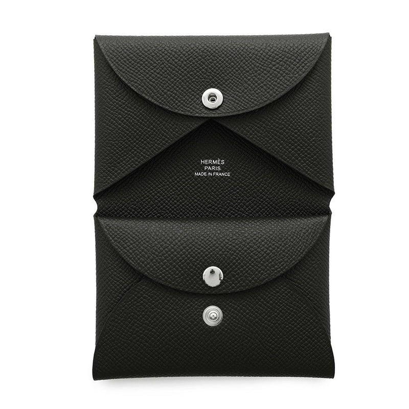 エルメス コインケース カルヴィ デュオ ブラック/シルバー金具 エプソン K刻印 黒