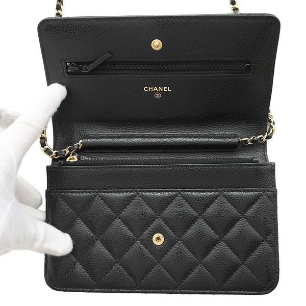 シャネル チェーンウォレット クラシック マトラッセ ココマーク キャビアスキン AP0250 CHANEL 財布 黒