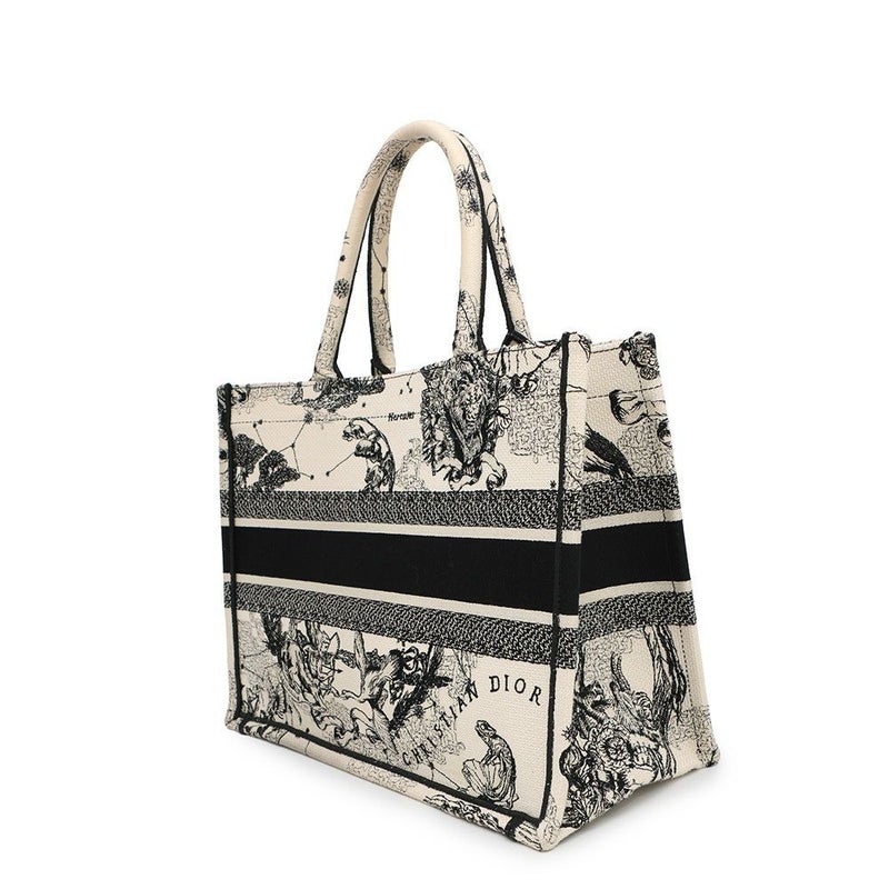 クリスチャン・ディオール トートバッグ ブックトート ゾディアック エンブロイダリー ミディアム M1296ZRHZ 白 黒