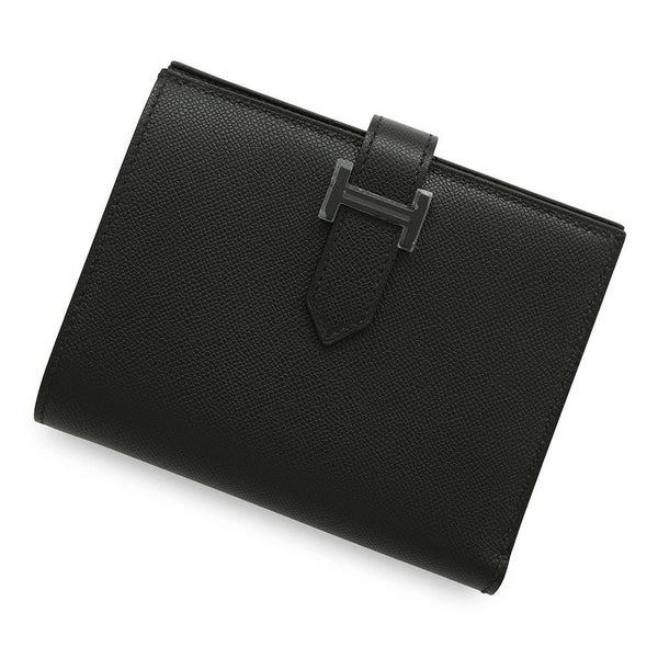 エルメス 二つ折り財布 ベアンコンパクト ブラック/ブラック金具 ヴォーマダム K刻印 黒