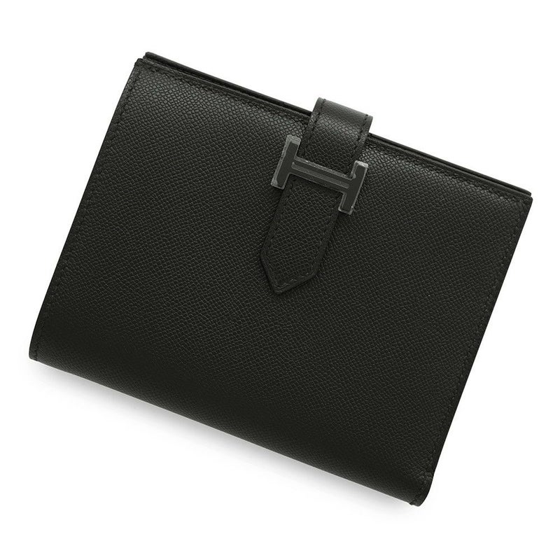 エルメス 二つ折り財布 ベアンコンパクト ブラック/ブラック金具 ヴォーマダム K刻印 黒
