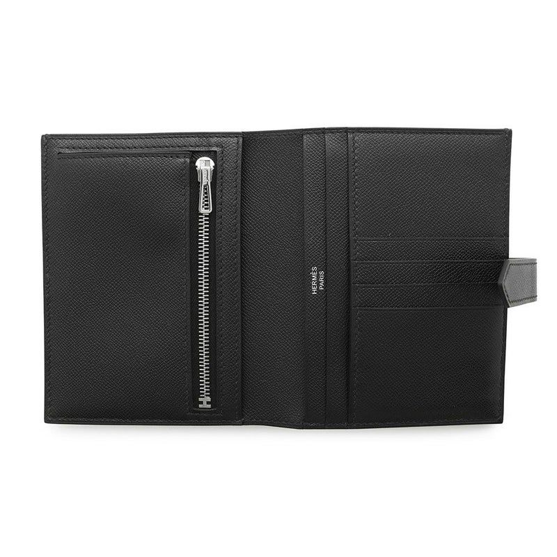 エルメス 二つ折り財布 ベアンコンパクト ブラック/ブラック金具 ヴォーマダム K刻印 黒