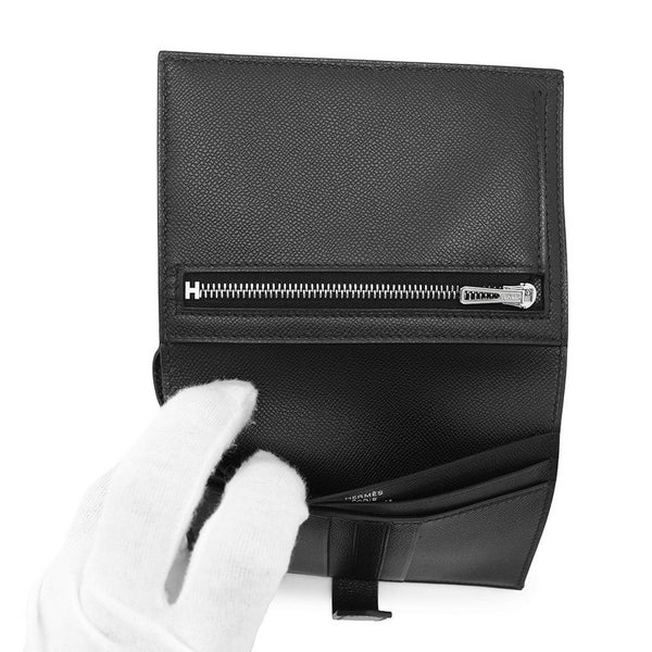 エルメス 二つ折り財布 ベアンコンパクト ブラック/ブラック金具 ヴォーマダム K刻印 黒