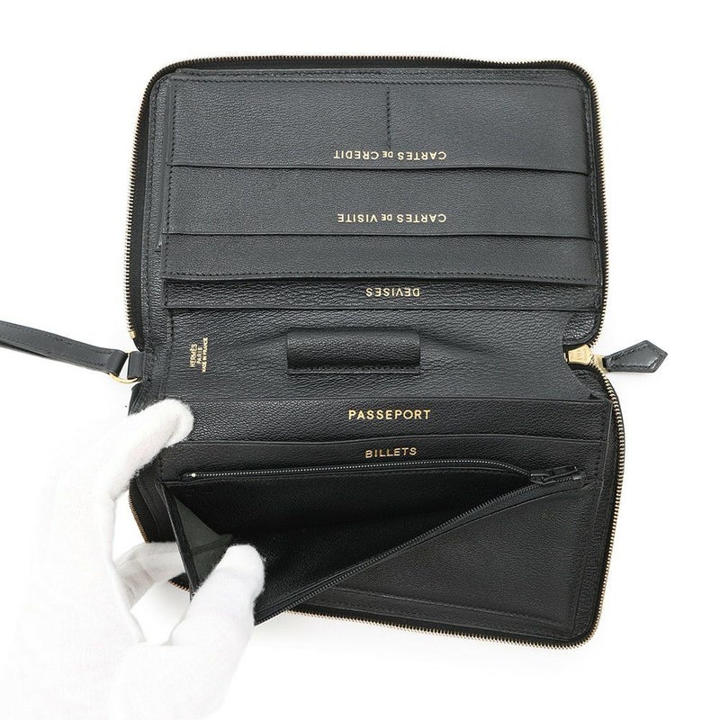 エルメス トラベルケース チャーリー ブラック/ゴールド金具 ボックスカーフ □C刻印 黒