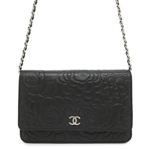 シャネル チェーンウォレット カメリア ココマーク ラムスキン A47421 CHANEL 財布 黒