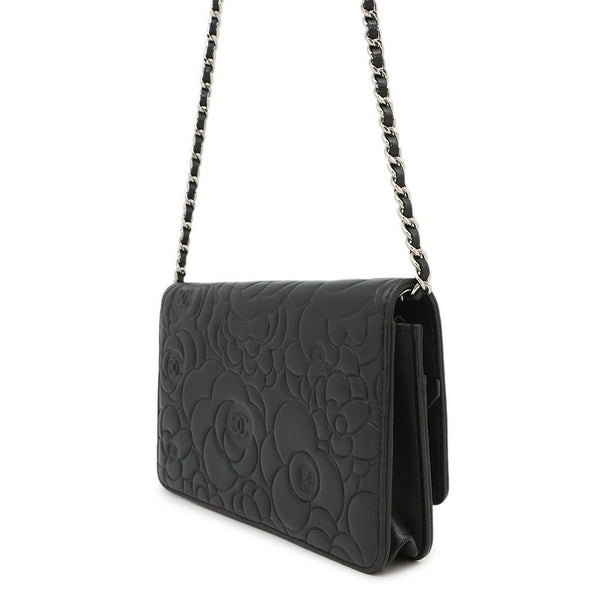 シャネル チェーンウォレット カメリア ココマーク ラムスキン A47421 CHANEL 財布 黒