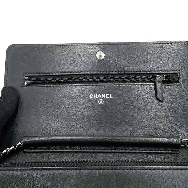 シャネル チェーンウォレット カメリア ココマーク ラムスキン A47421 CHANEL 財布 黒