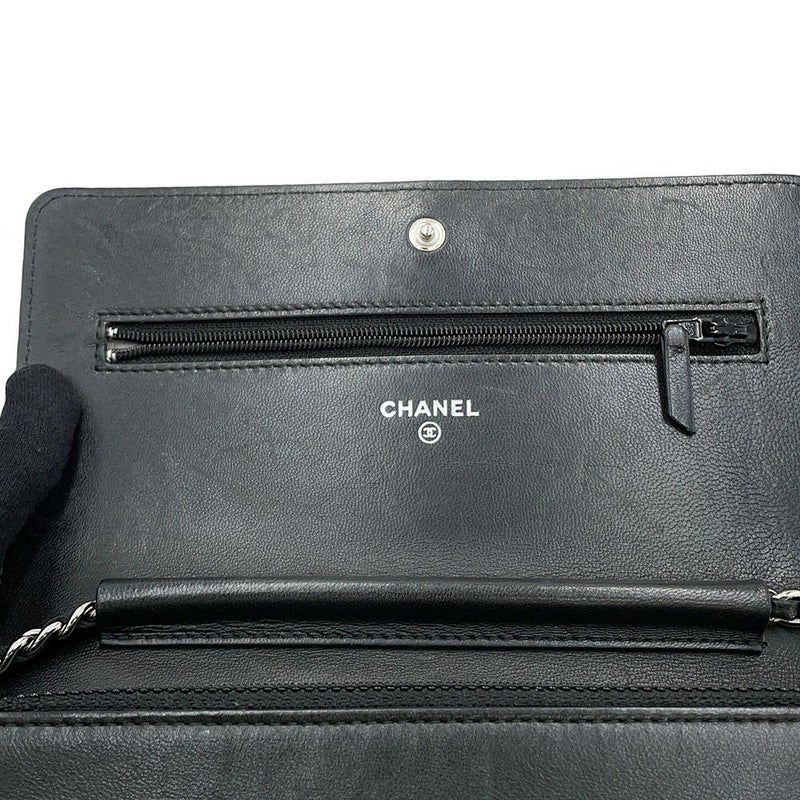 シャネル チェーンウォレット カメリア ココマーク ラムスキン A47421 CHANEL 財布 黒