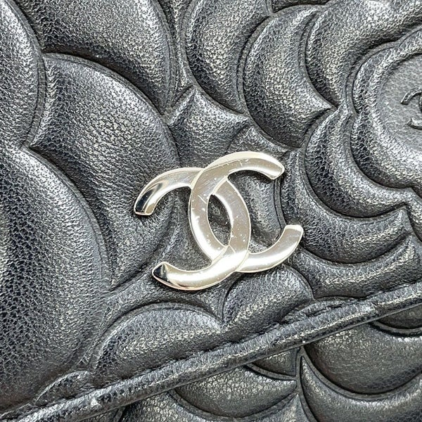シャネル チェーンウォレット カメリア ココマーク ラムスキン A47421 CHANEL 財布 黒