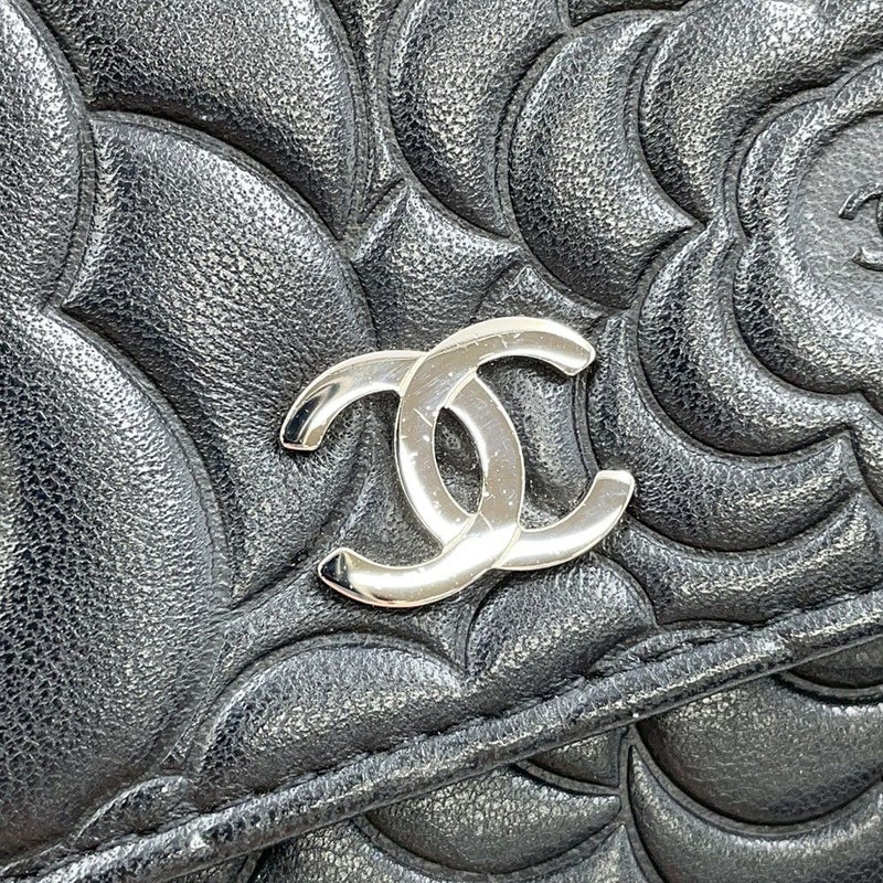 シャネル チェーンウォレット カメリア ココマーク ラムスキン A47421 CHANEL 財布 黒