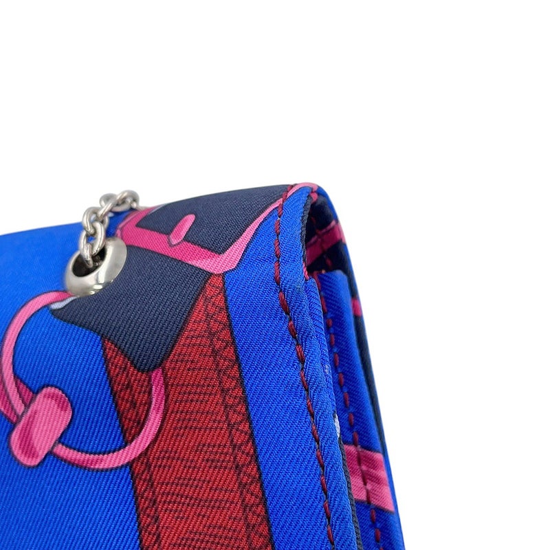 エルメス チェーンショルダーバッグ カテニ―ナ エプロン・ドール ブルー/マルチカラー/シルバー金具 シルク HERMES ソルド品 カテニナ