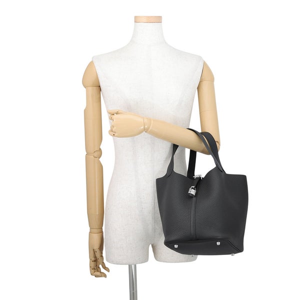 エルメス ハンドバッグ ピコタンロックMM ブラック/シルバー金具 トリヨンクレマンス W刻印 HERMES 黒