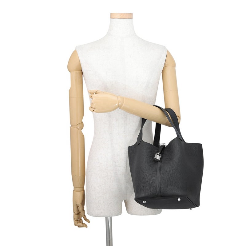 エルメス ハンドバッグ ピコタンロックMM ブラック/シルバー金具 トリヨンクレマンス W刻印 HERMES 黒
