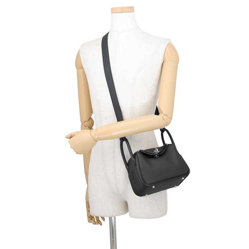 エルメス ハンドバッグ リンディ ミニ ブラック/シルバー金具 トリヨンクレマンス G刻印 HERMES 2way 黒